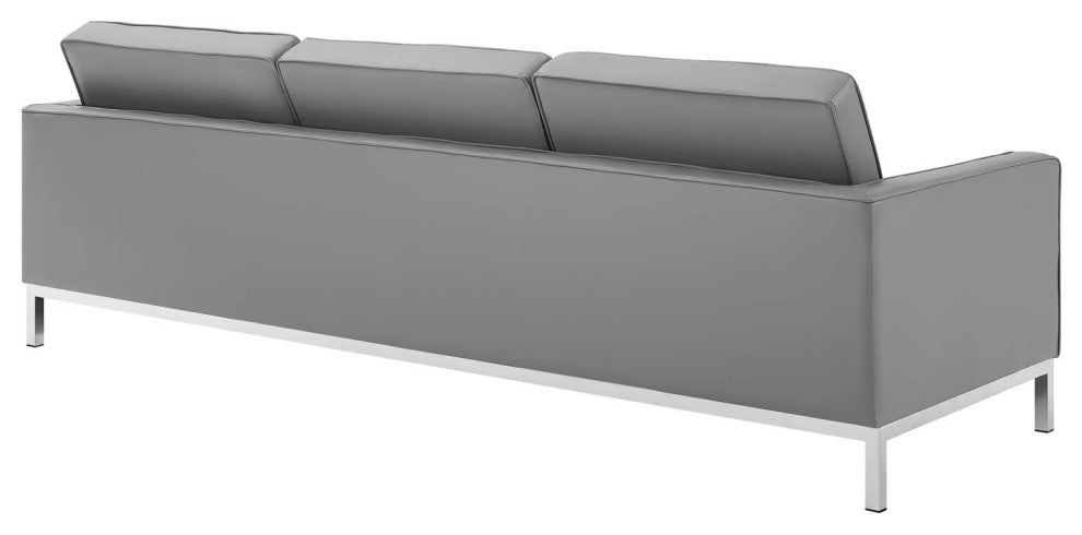 Tufted Loveseat and Sofa Set, Faux Leather, Silver Gray, Modern, Lounge