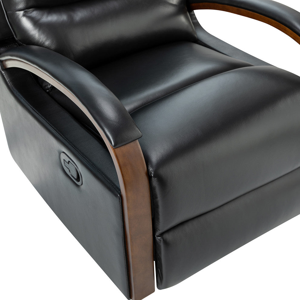 Konradin Genuine Leather Swivel Rocking Manual Recliner Set of 2, Black