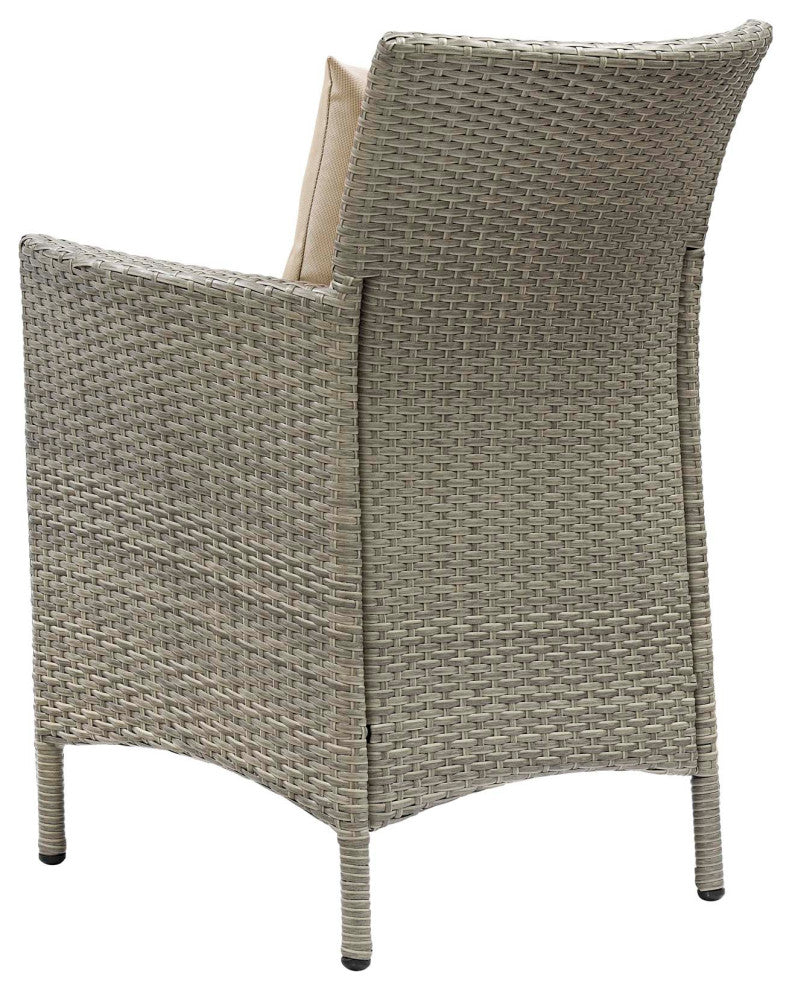 Side Dining Chair and Table Set, Rattan, Wicker, Gray Beige, Outdoor