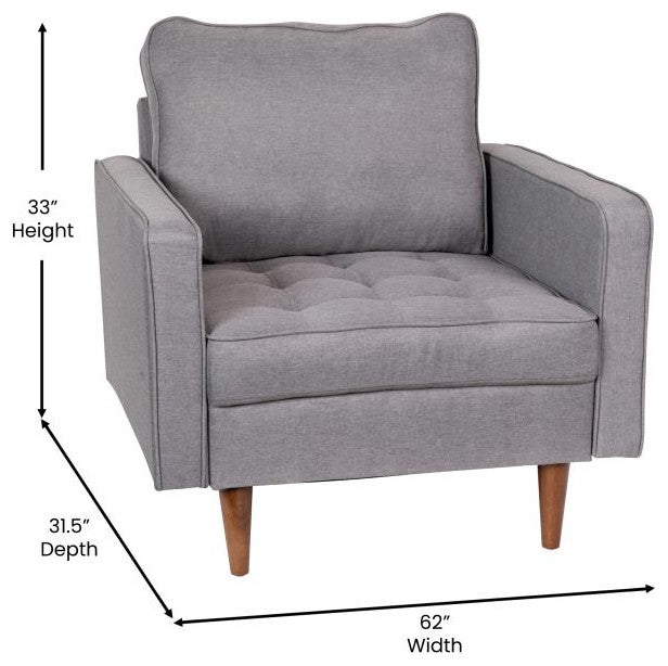 Hudson Commercial Grade Armchair WithTufted Faux Linen Upholstery, Slate Gray