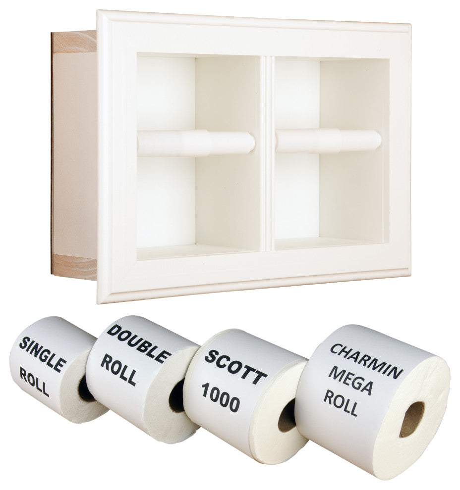 Bayshore Recessed Solid Wood Double Toilet Paper Holder 13.25x8.5, White Enamel