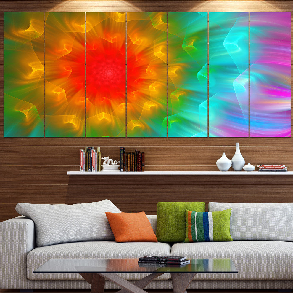 Large Red Alien Fractal Flower, Floral Canvas Art Print, 83"x32", 7 Panels