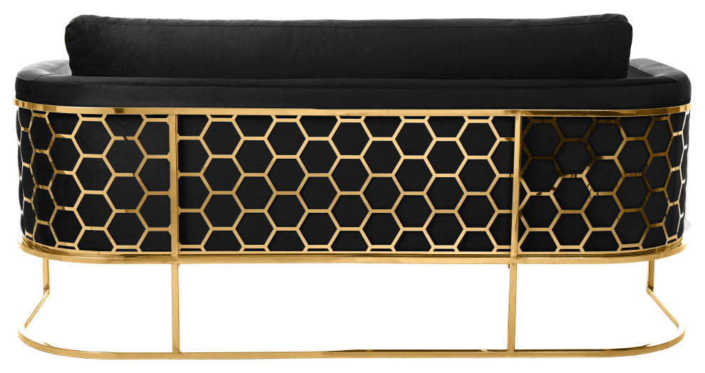 Casa Velvet Upholstered Sofa, Black, Gold Finish