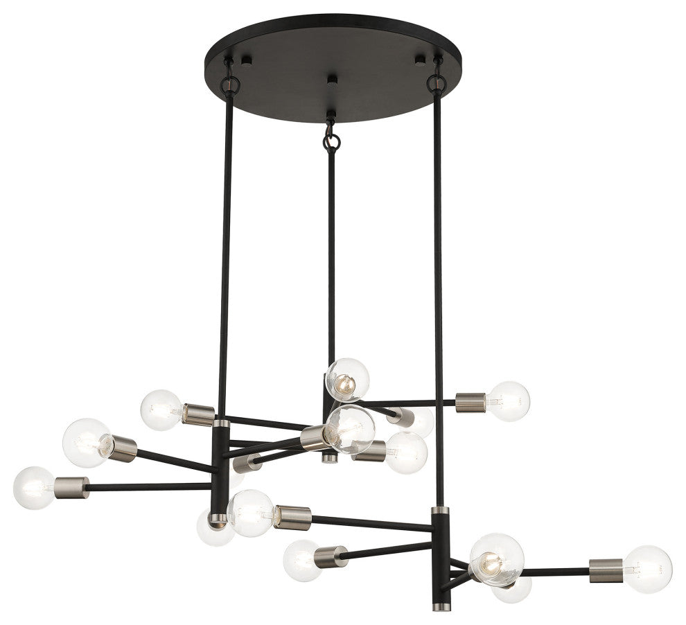 15 Light Black Extra Large Chandelier, Brushed Nickel Accents