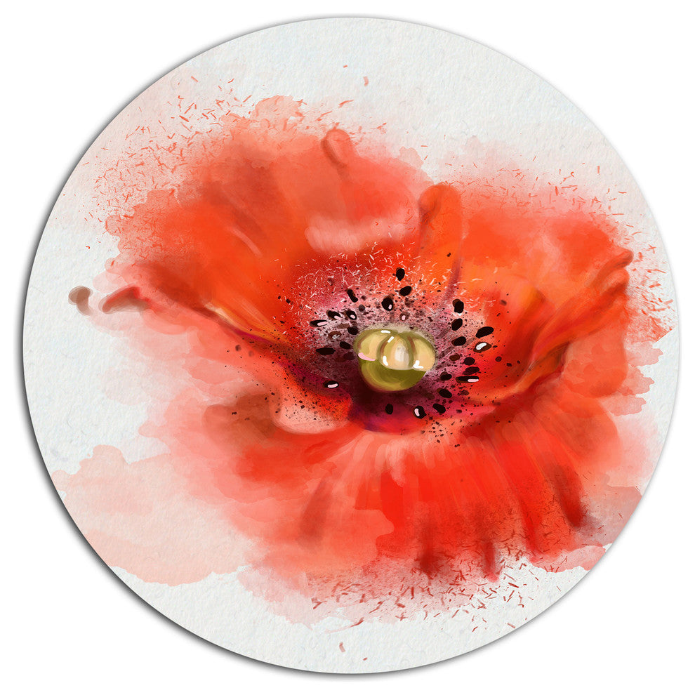 Stylish Red Watercolor Poppy Flower, Floral Round Wall Art, 36"