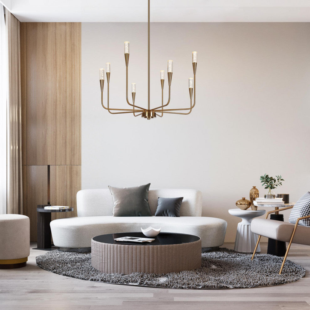 LNC 8-Light Polished Gold Candle Modern/Contemporary LED Indoor Chandelier