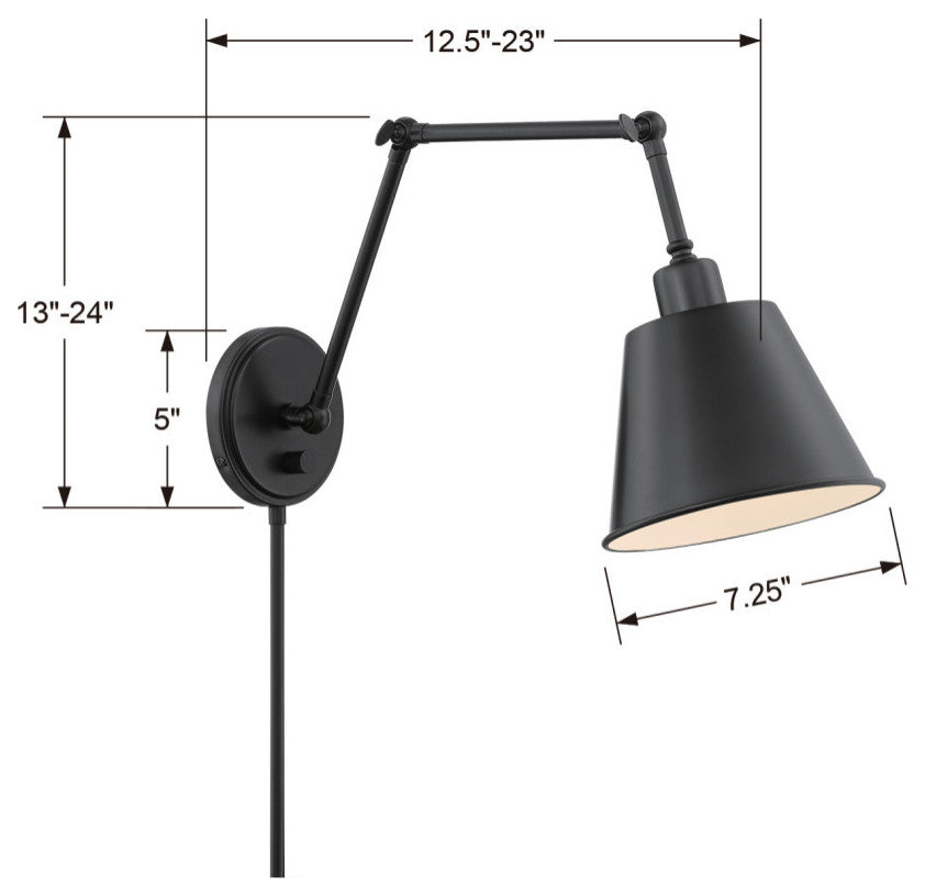 Crystorama MIT-A8021-MK, 1-Light Wall Mount, Matte Black