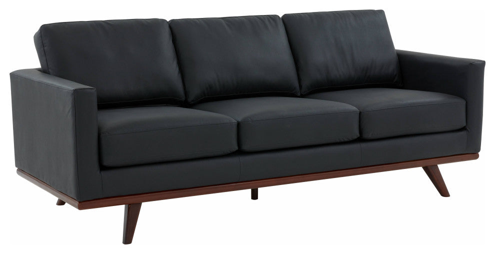 LeisureMod Chester Mid-Century 3-Seater Leather Modern Sofa, Black