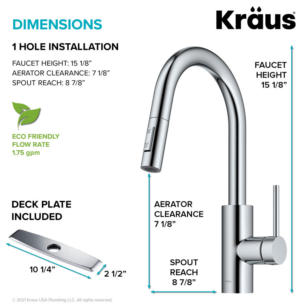 Oletto Pull-Down 1-Hole Kitchen Faucet, Chrome, Model Kpf-2620ch