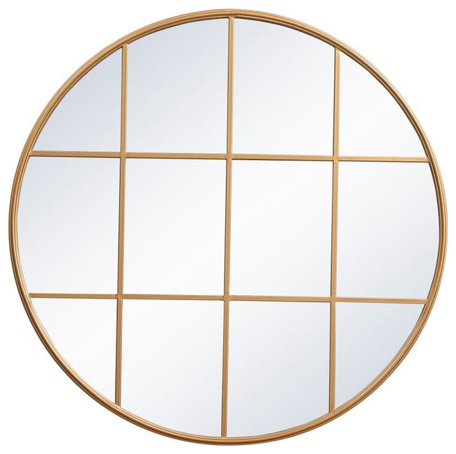 Macey Metal Windowpane Mirror, 42"x42", Brass