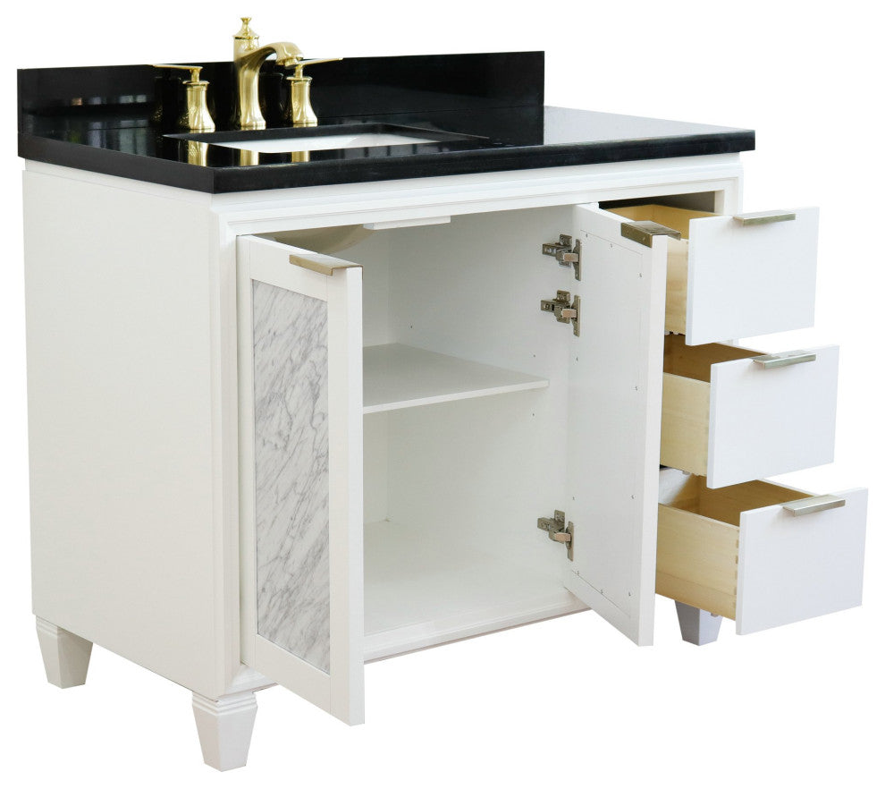 43" Single Vanity, White Finish With Black Galaxy