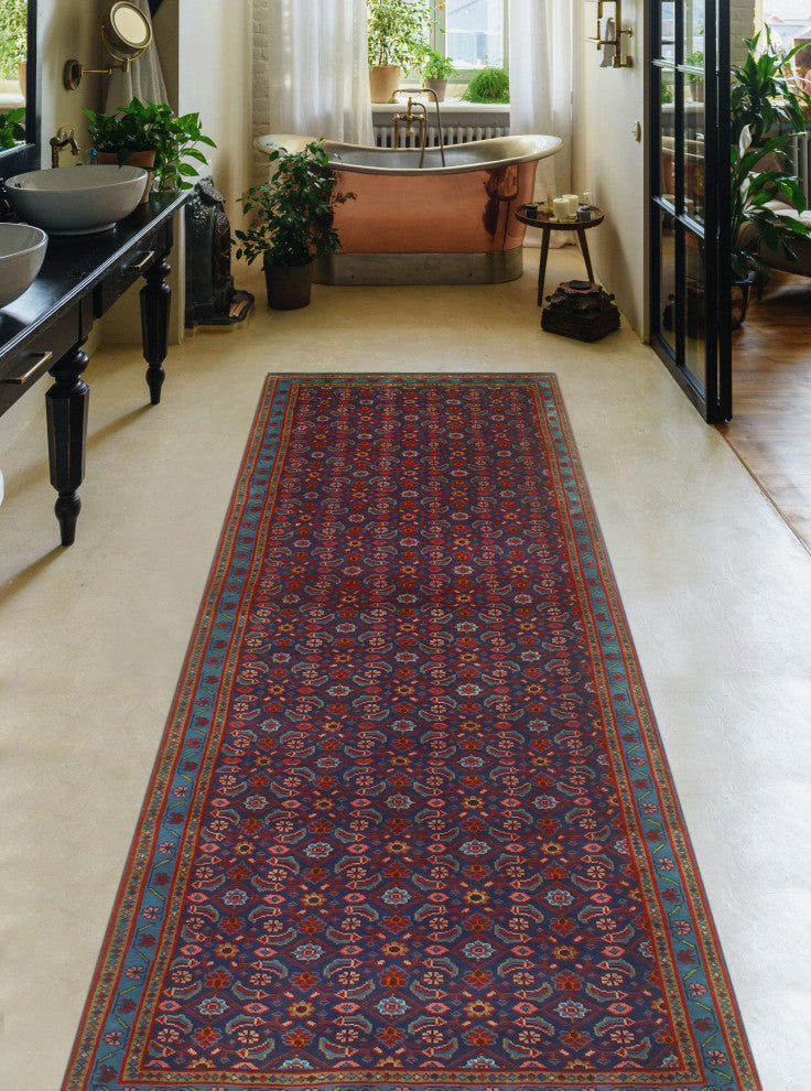 Fine Vintage Distressed Malena Navy/Blue-Green Runner, 3'9x10'5