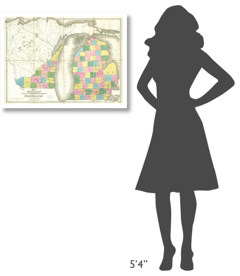 "Map of Michigan & Part of Wisconsin Territory, 1839" Paper Art, 32"x24"