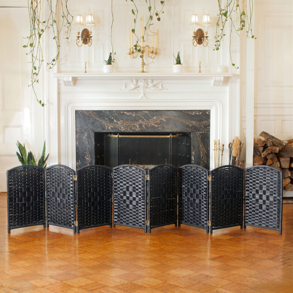 2 ft. Short Diamond Weave Fiber Room Divider Black 8 Panel