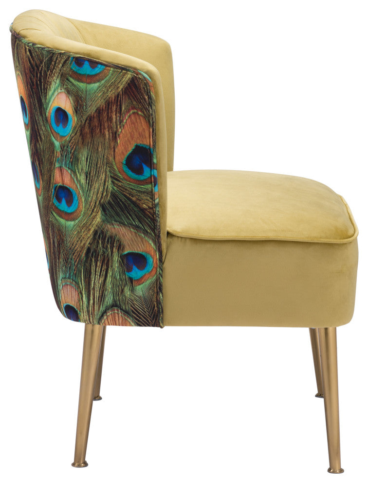 Tabitha Accent Chair Green, Gold & Peacock Print