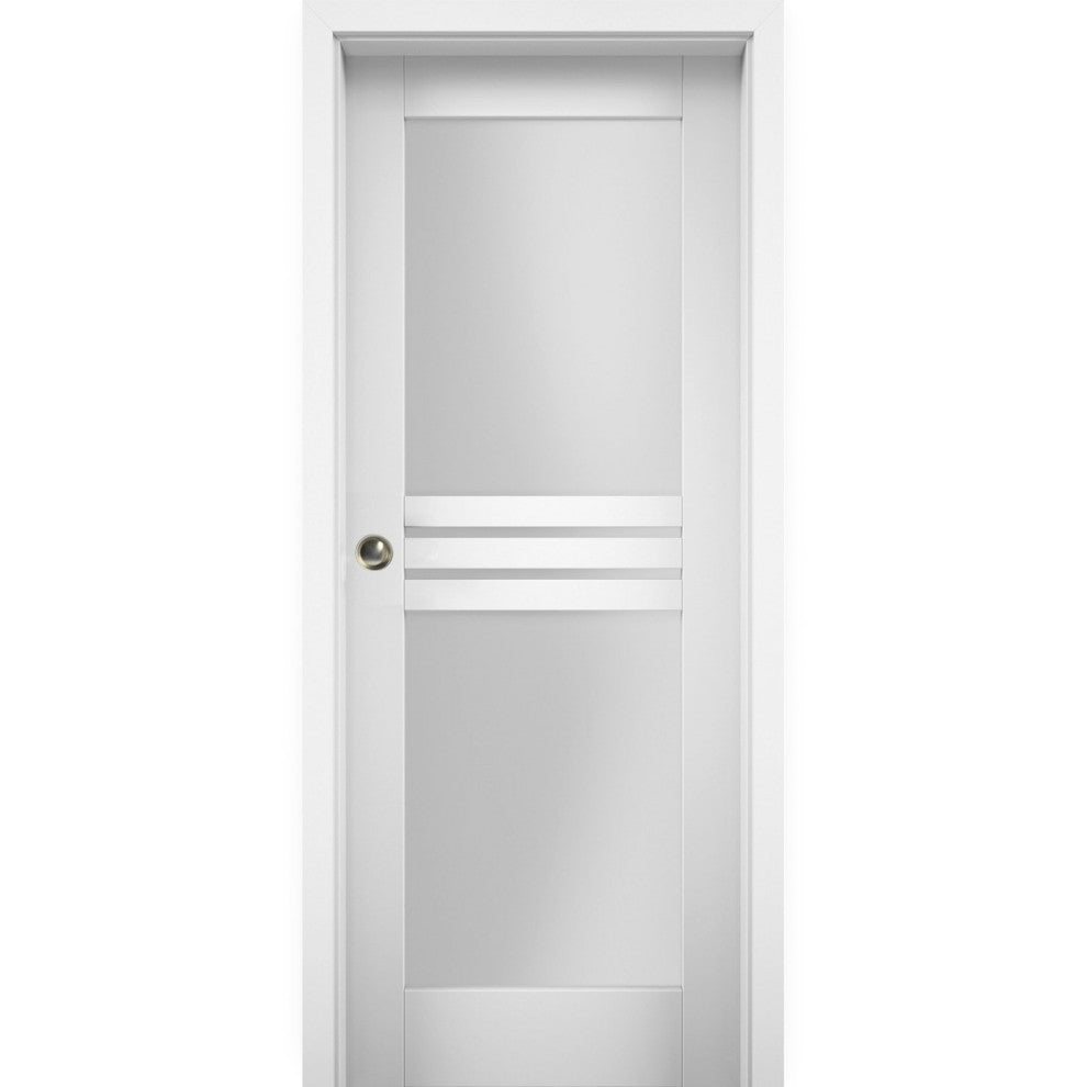 Sliding Closet Glass Bypass Doors / Mela 7012 Matte White / Rails, 36" X 96" ( 2* 18x96)