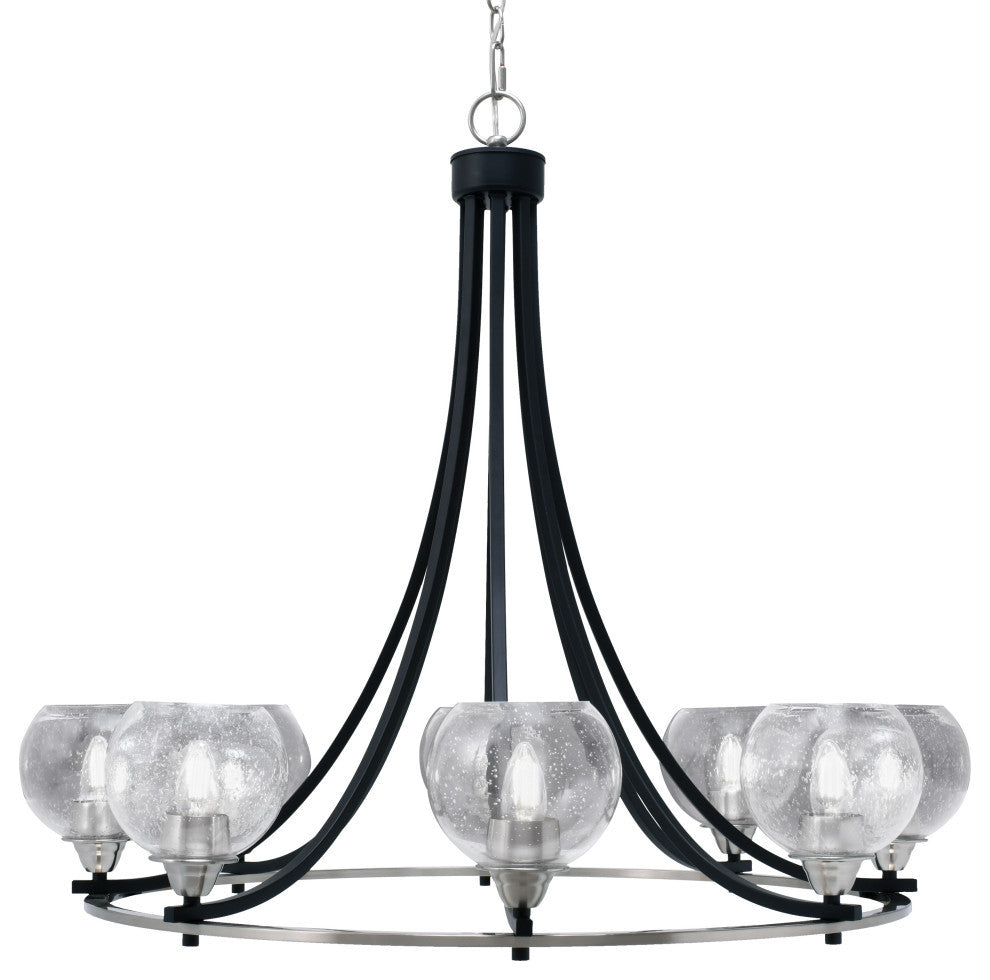 Paramount 8-Light Chandelier, Matte Black & Brushed Nickel, 6" Clear Bubble
