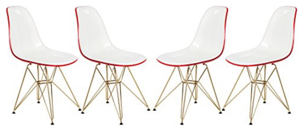 LeisureMod Cresco Molded 2-Tone Eiffel Side Chair With Gold Base, Set of 4