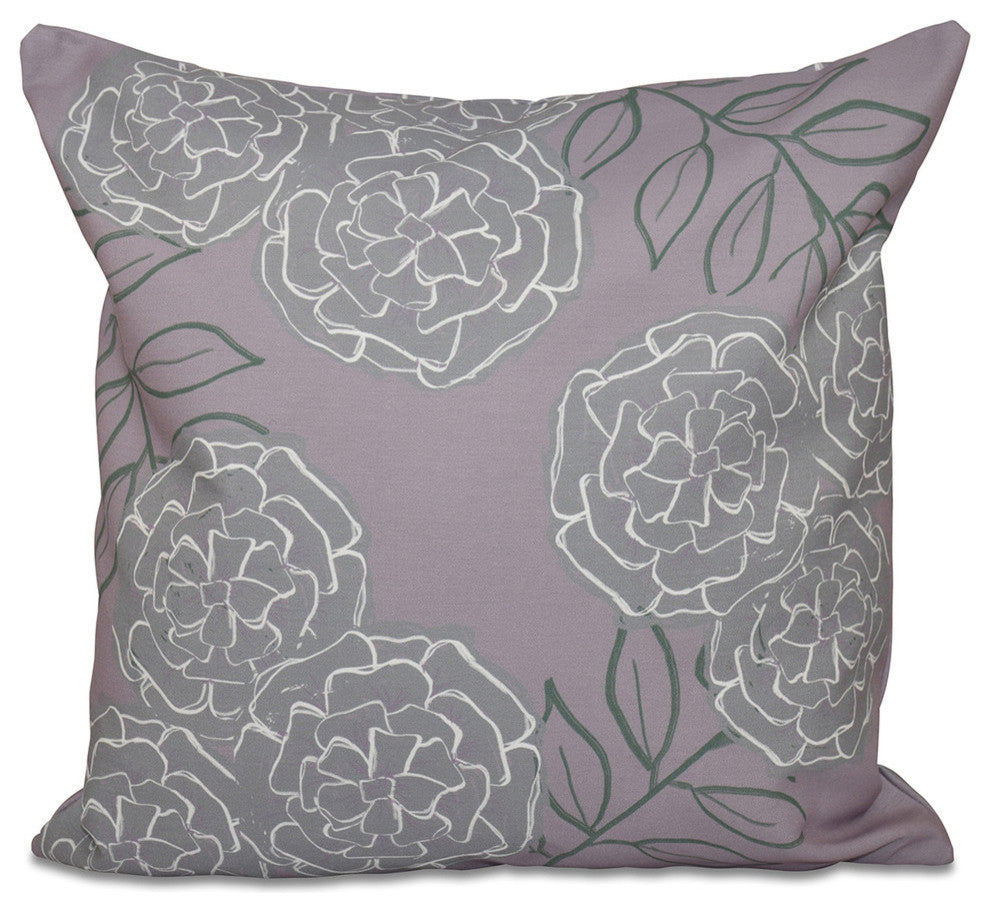 Mums The Word Floral Print Pillow, Smog, 16"x16"