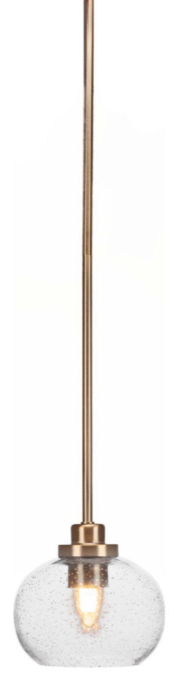 Odyssey 1 Light Mini Pendant In New Age Brass Finish With 7" Clear Bubble Glass