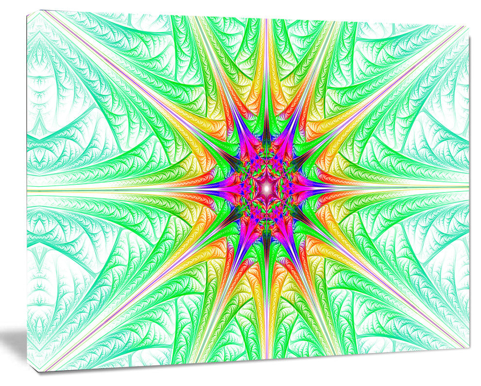 Green Fractal Stained Glass, Oversized Abstract Canvas Art Print, 60x40