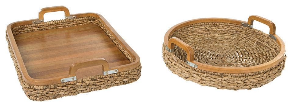 Rectangular Anson Serving Tray, Sea Grass With Solid Wood Bottom
