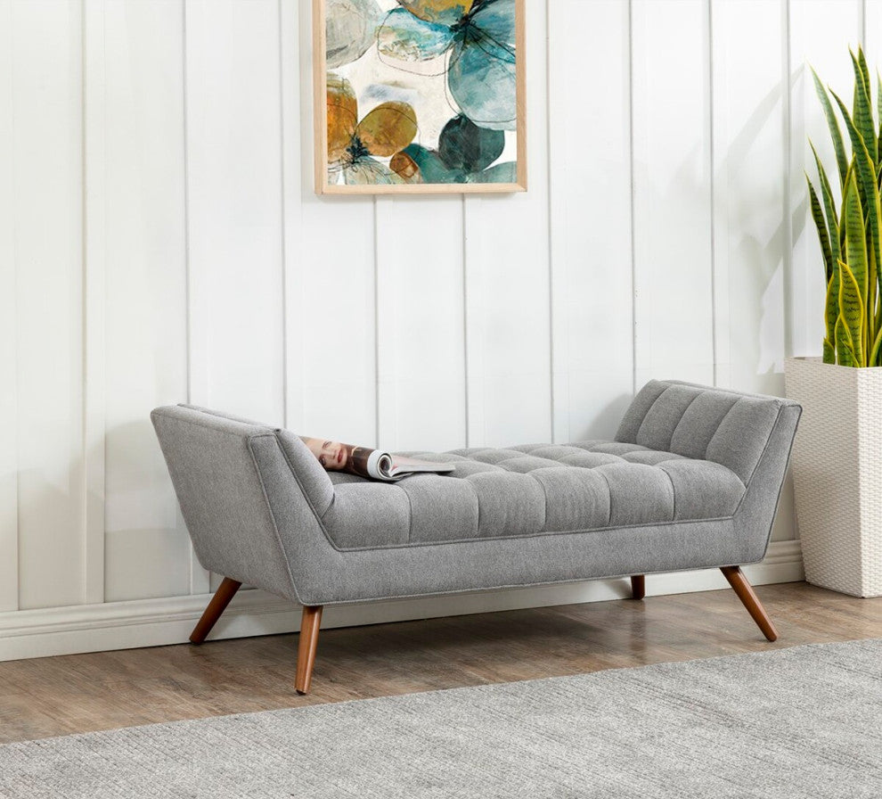 Safavieh Couture Damian Tufted Bench, Light Grey