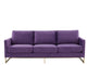 LeisureMod Lincoln Modern Velvet Sofa With Gold Frame, Purple