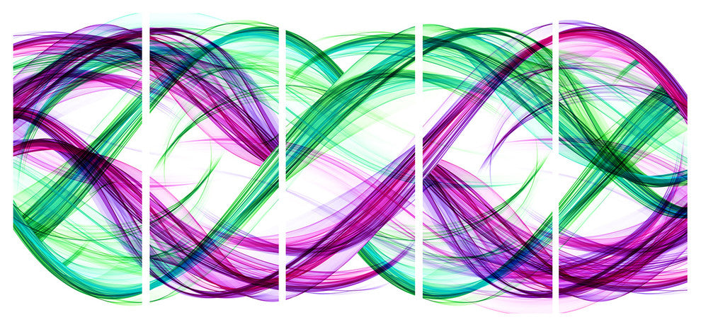 "5-Piece Green and Purple Tango" Canvas Painting