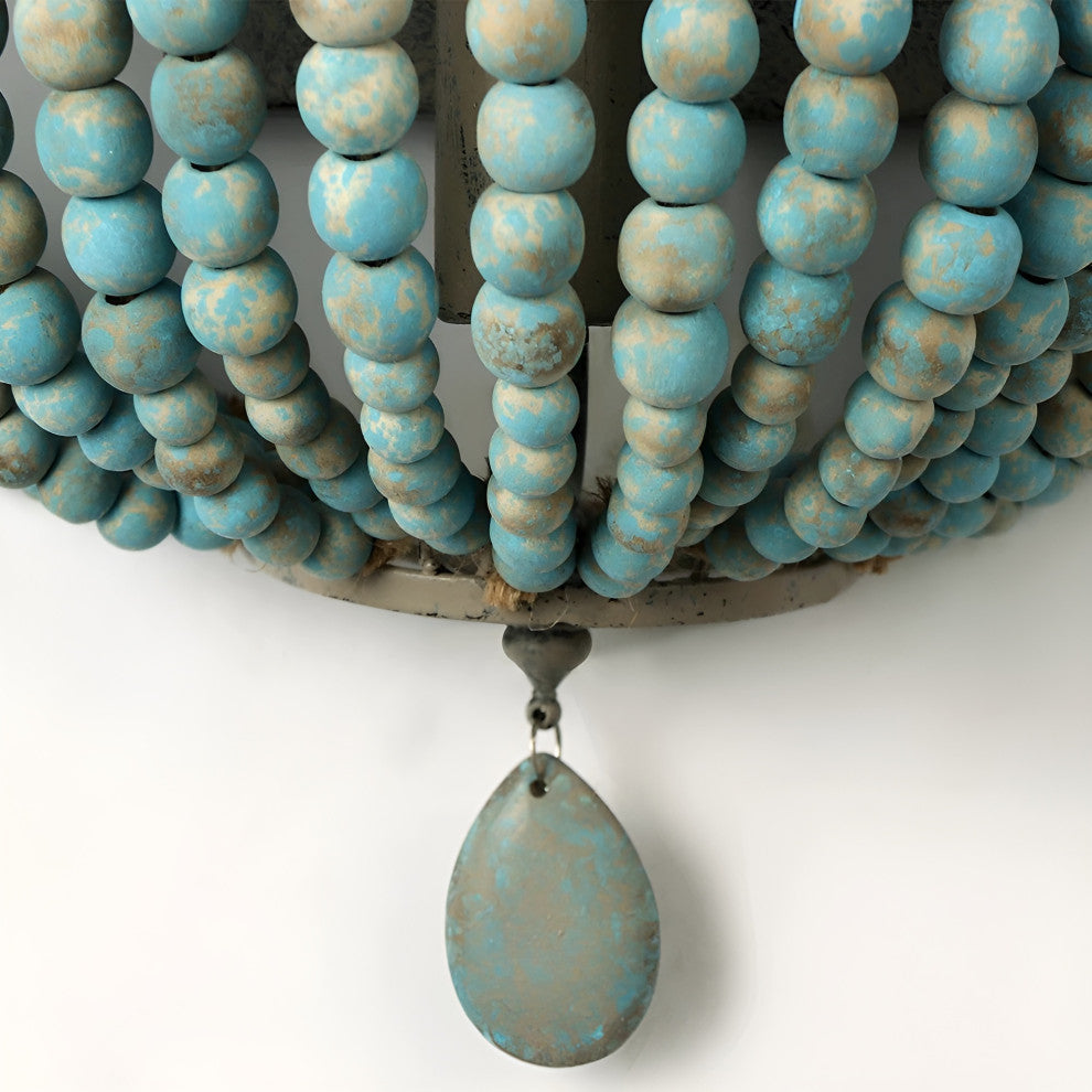 Donostia | Retro Blue/White Wooden Bead Wall Lamp, Blue
