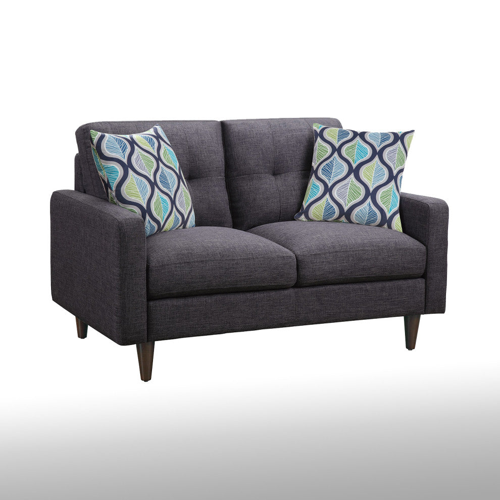 Linen-Like Fabric Tufted Back Loveseat, Gray