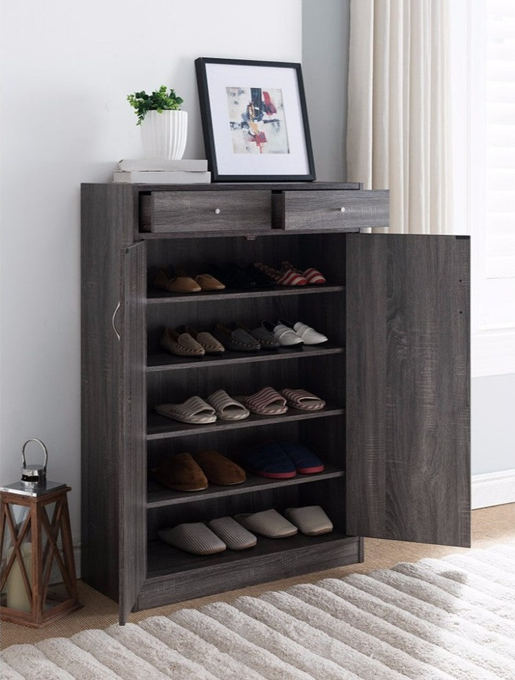 Benzara BM148871 Shoe Cabinet With Spacious Storages, Gray