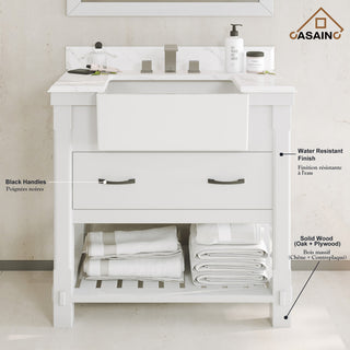 Freestanding Bath Vanity in White with White Quartz Top, 36in