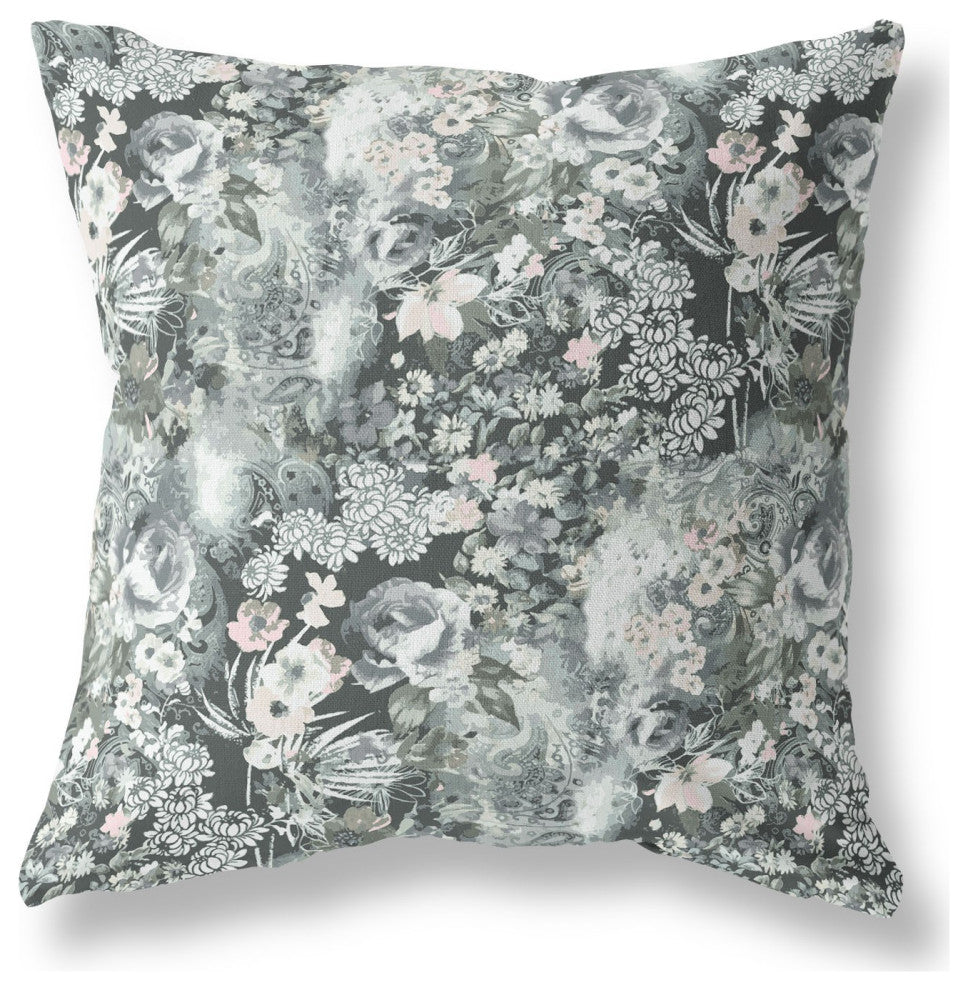 28" Gray White Springtime Indoor Outdoor Throw Pillow