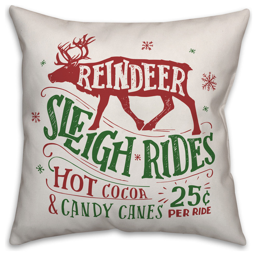 Reindeer Sleigh Rides Throw Pillow, 18"x18"