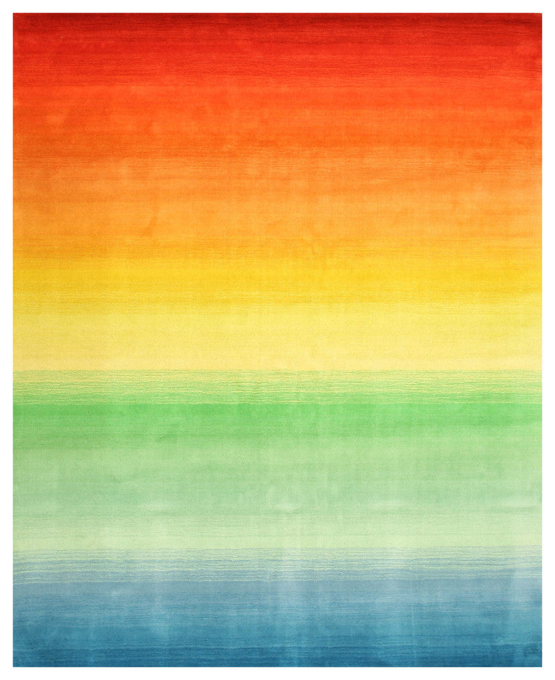 Hand-Tufted Wool Multicolor Contemporary Stripe Rainbow Rug, 5' X 8'