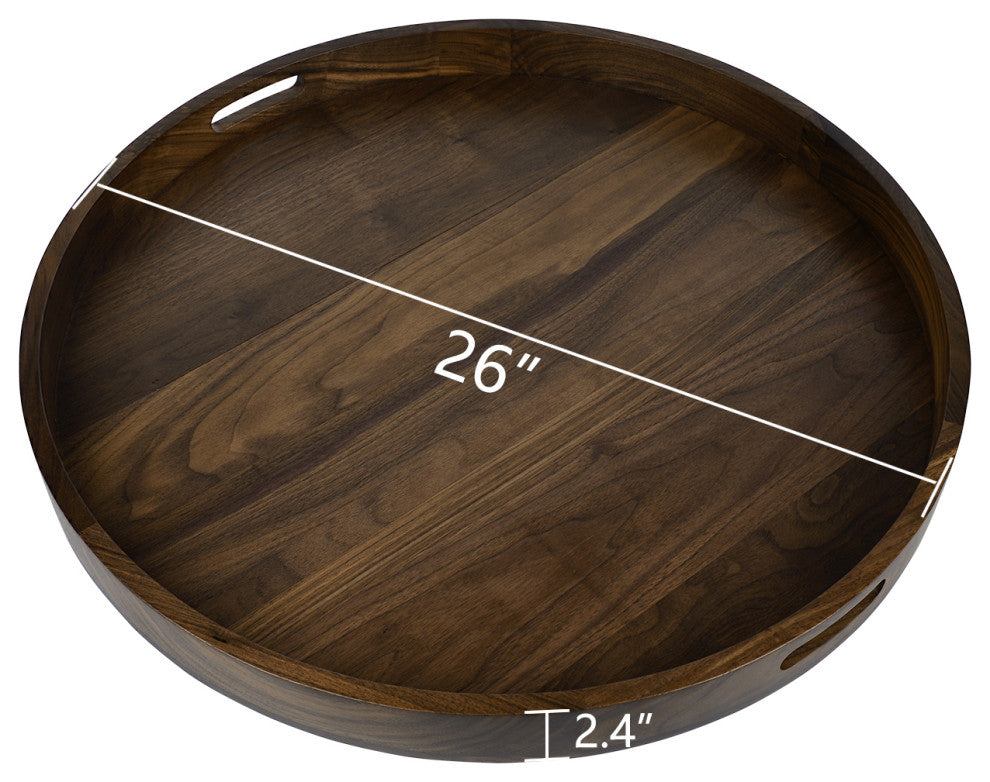 Round Black Walnut Solid Wood Tray Ottoman Tray, 26inch