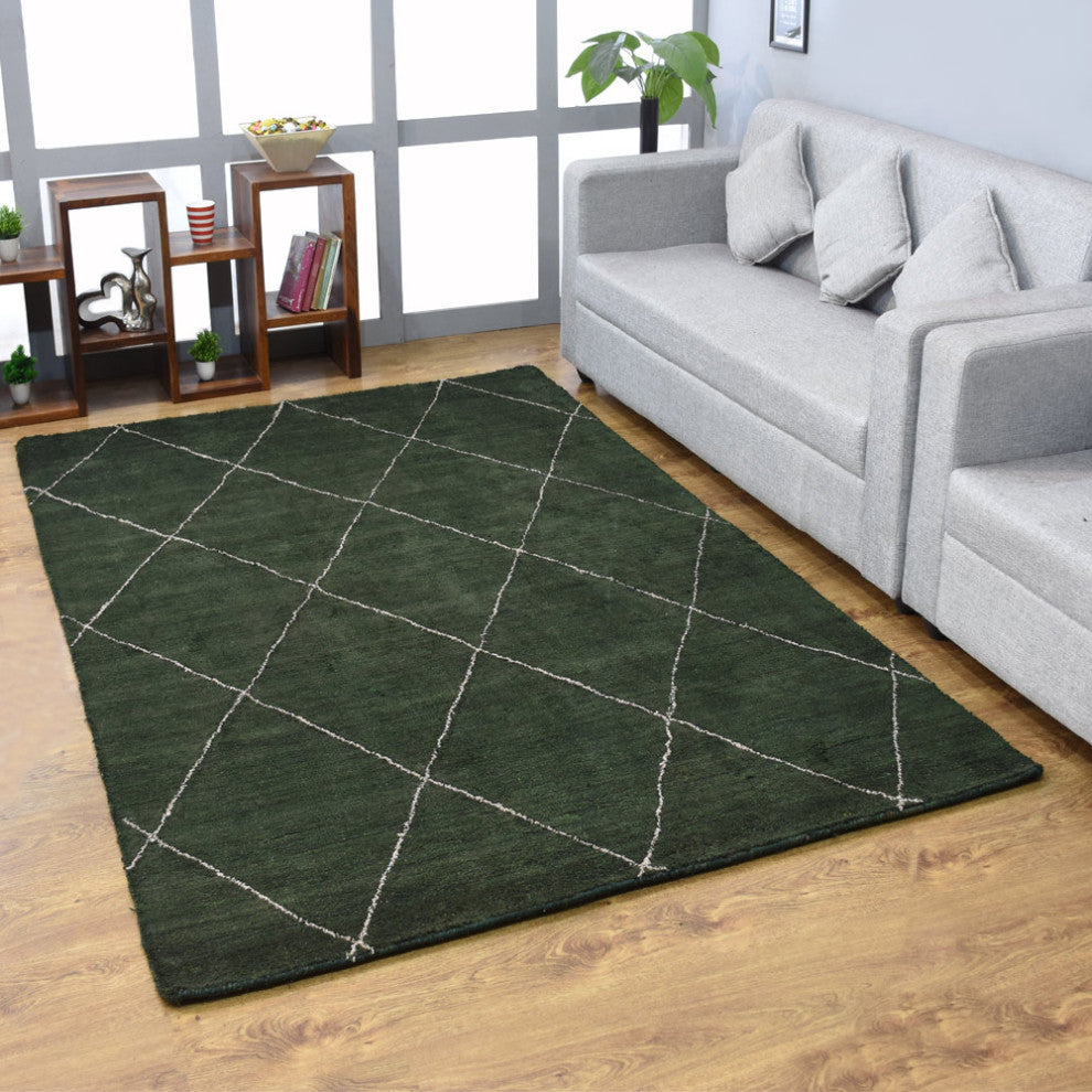 HAND KNOTTED LOOM SILK ECO-FRIENDLY AREA RUG-5'x8',Rectangle,Green,Contemporary