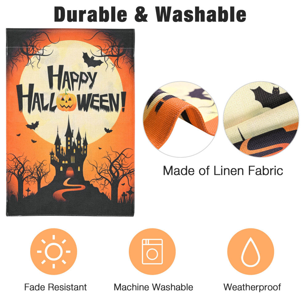 12"x18" Halloween Garden Flag Castle Bat Pumpkin Jack O Lantern Party