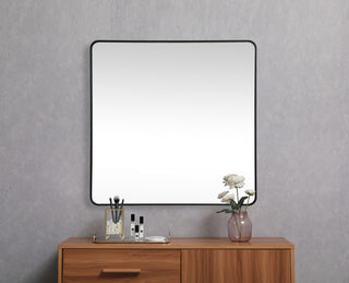 Ellis Soft Corner Metal Square Mirror 48x48 Inch, Black