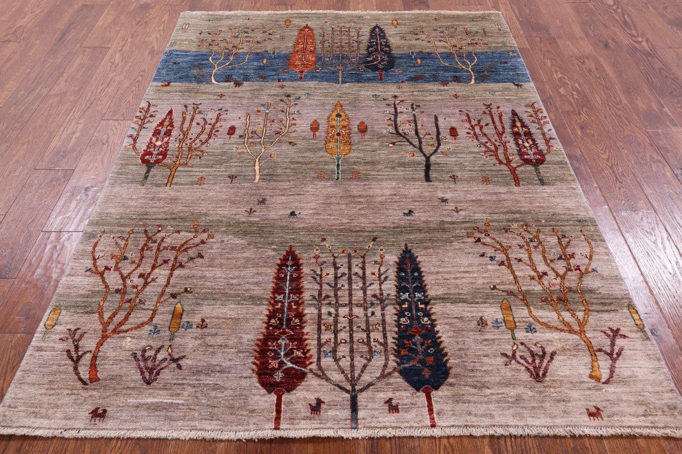 Tribal Persian Gabbeh Wool Rug 4' 10" X 6' 8" Q5303