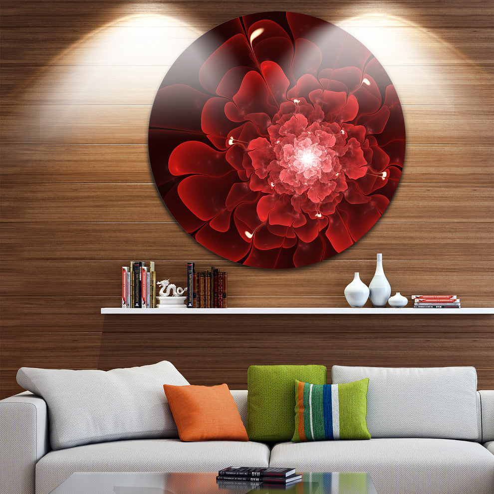 Fractal Flower Clear Red Digital Art, Floral Round Wall Art, 23"