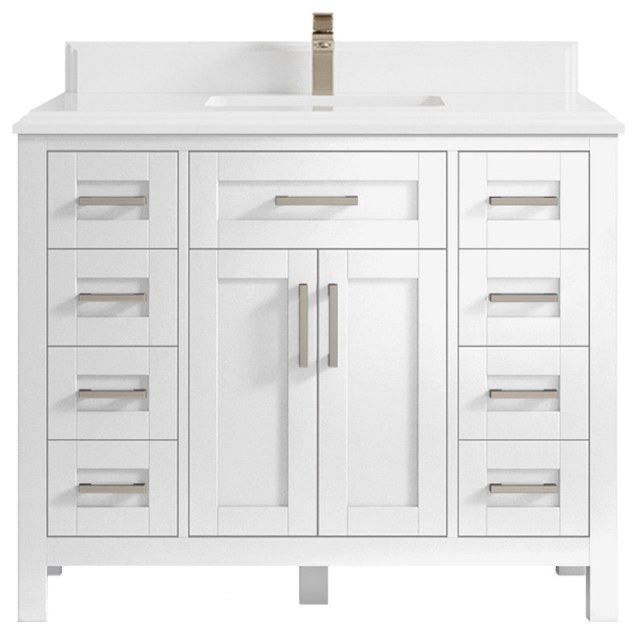 Cambridge 42 Single Sink Bath Vanity in White 1.5" White Quartz