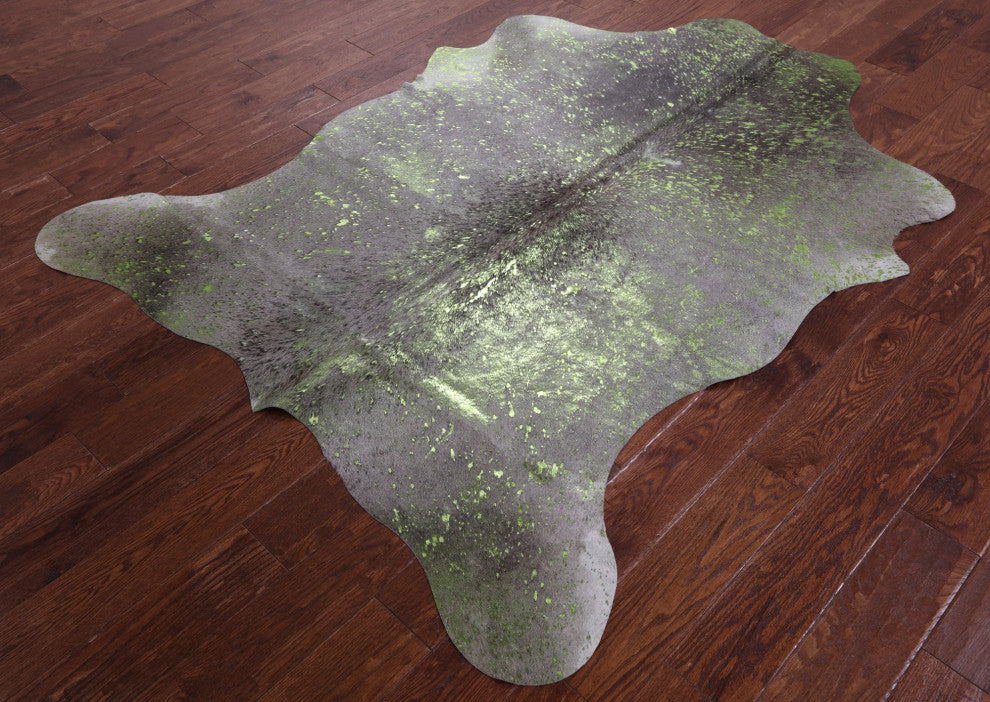 Green Metallic Cowhide Rug 6' 6" X 5' 1" C2119