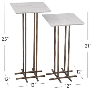 Xavier Accent Table - Set of 2 - Antique Brass/White Marble
