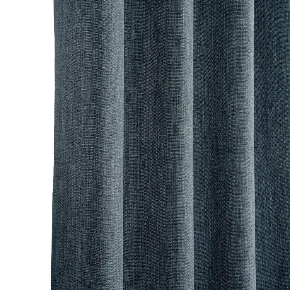 Faux Linen Grommet Room Darkening Curtain Single Panel, Reverie Blue, 50w X 96l