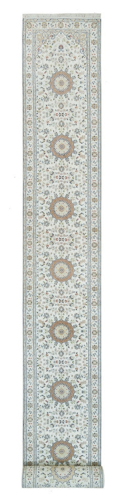 White, Hand Knotted, Nain Design, 250 KPSI 100% Wool XL Runner Rug, 2'6"x22'9"