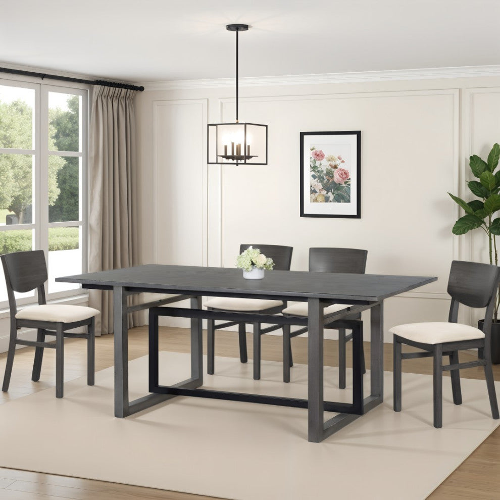 72" Dining Table Rectangular Mango Wood Top Metal Interlocked Base Brown Gray