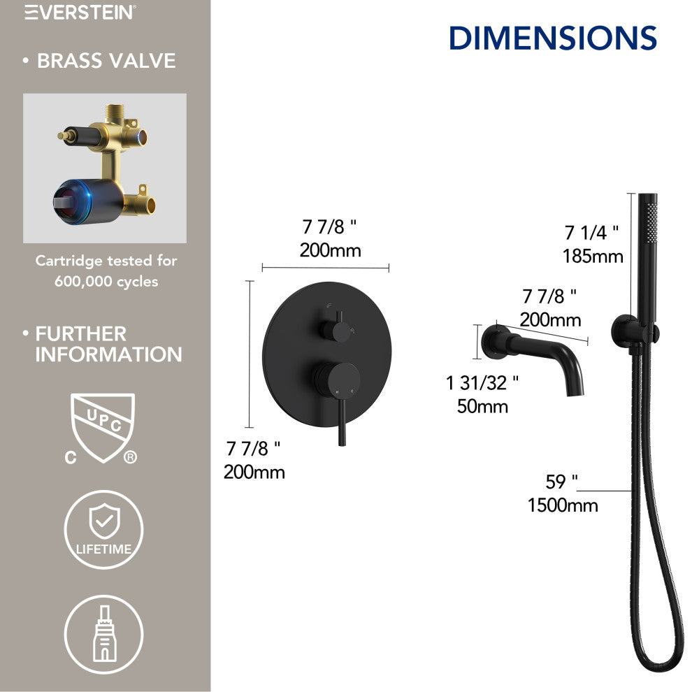 Wall-Mount Tub and Handheld Shower Faucet Set, Matte Black