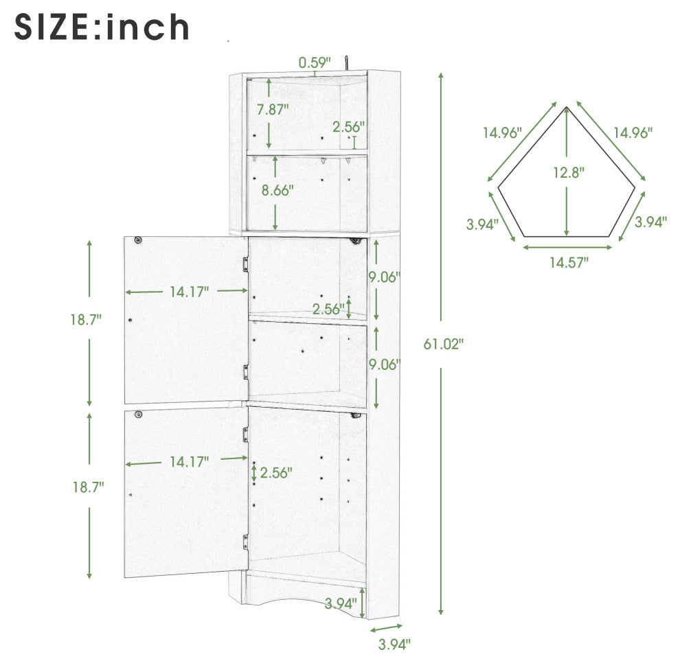 TATEUS Tall Bathroom Corner Cabinet, Freestanding Storage Cabinet With Doors, White